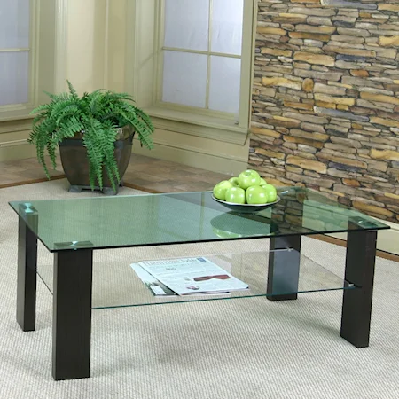 Rectangular Cocktail Table with Square-Edge Smoked Glass Top